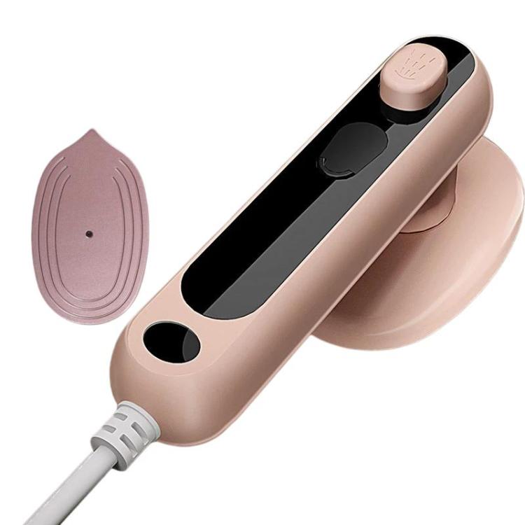 Pink handheld garment steamer with steam head and side control window