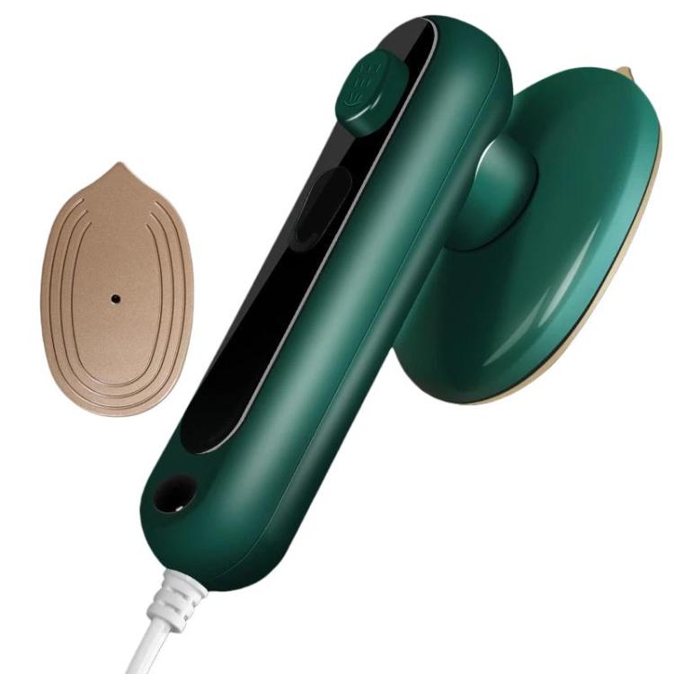 Green portable handheld garment steamer with wide circular steam plate