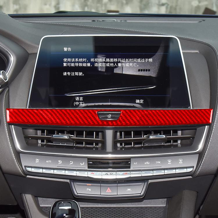 Red carbon-fiber trim sticker set on dashboard vent and navigation area