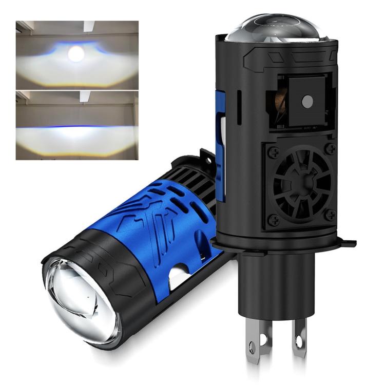 LED car headlight projector bulbs with blue-black housings and front reflector lenses