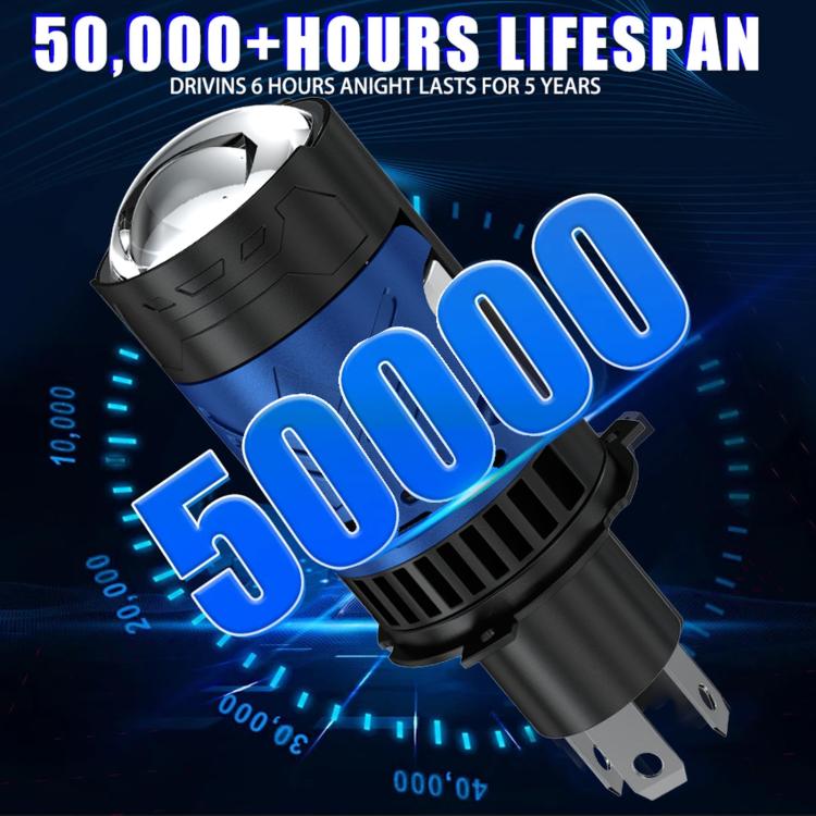 Car projector headlight bulb, black body with blue heatsink fins, direct plug