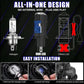 Black LED headlight bulb with plug-and-play style design and halogen bulb comparison