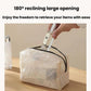 Cream lace cosmetic bag with zipper, hand placing cosmetics inside