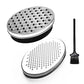 Stainless steel grater discs with black base container and cleaning brush