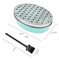 Black-and-teal storage container grater with stainless disc and cleaning brush