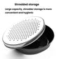 Stainless steel grater disc with black storage container for shredded ingredients