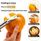 Orange peeler tool peeling an orange with a serrated blade edge