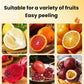 Assorted fruit images showing easy peeling compatibility for an orange peeler