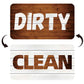 Wood-texture square magnet sign reading “DIRTY” and “CLEAN”
