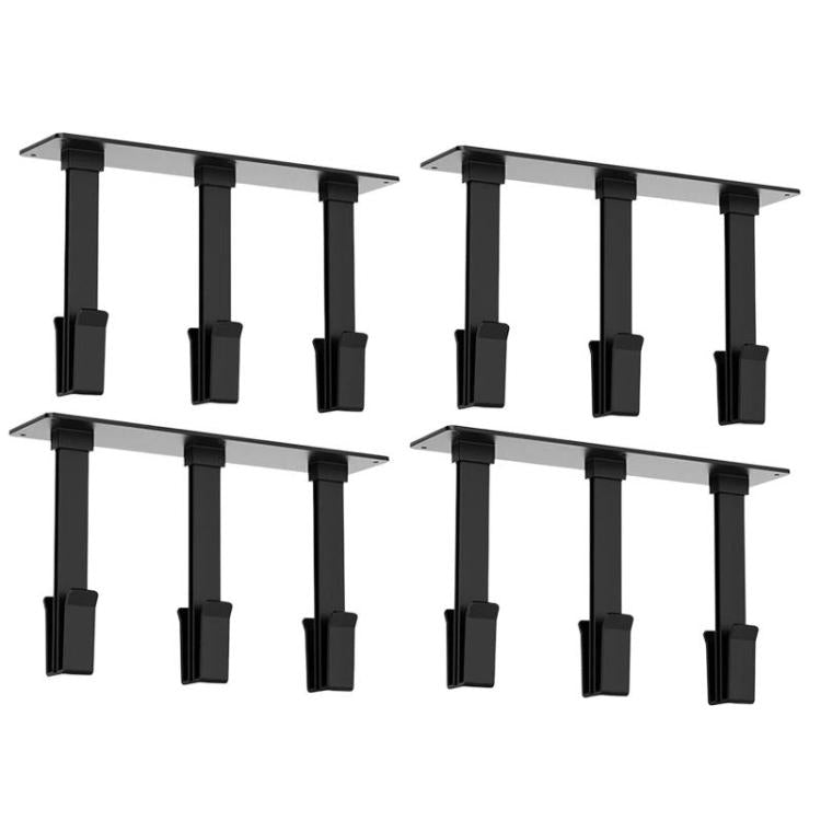 Under-cabinet inverted cup holder rack, black, two rows of 4 holders with angled arms