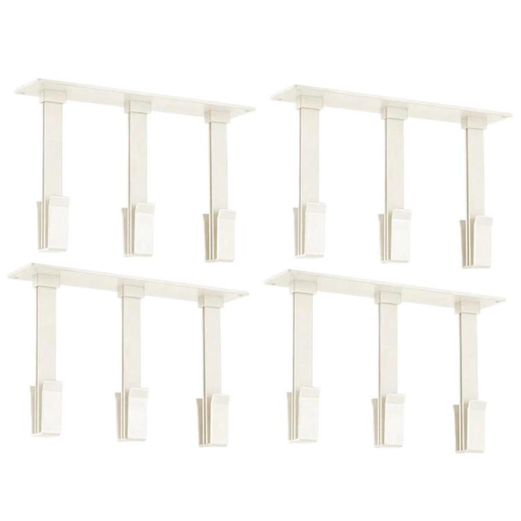 Under-cabinet inverted cup holder rack, white, two rows of 4 holders with angled arms