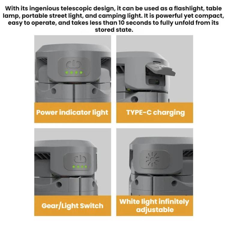 Portable folding LED camping lamp control panel with power indicator, Type-C charging port