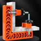 Right-angle clamp set with orange base, steel rods, and black locking knobs