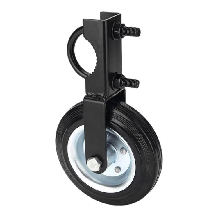 Heavy-duty gate caster wheel with black steel U-bolt bracket and solid rubber tire