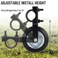 Adjustable-height gate caster wheel with black steel bracket and mounting hardware