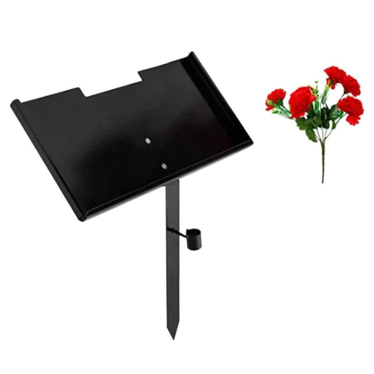 Black metal pet memorial nameplate stake with flat top and pointed ground stake