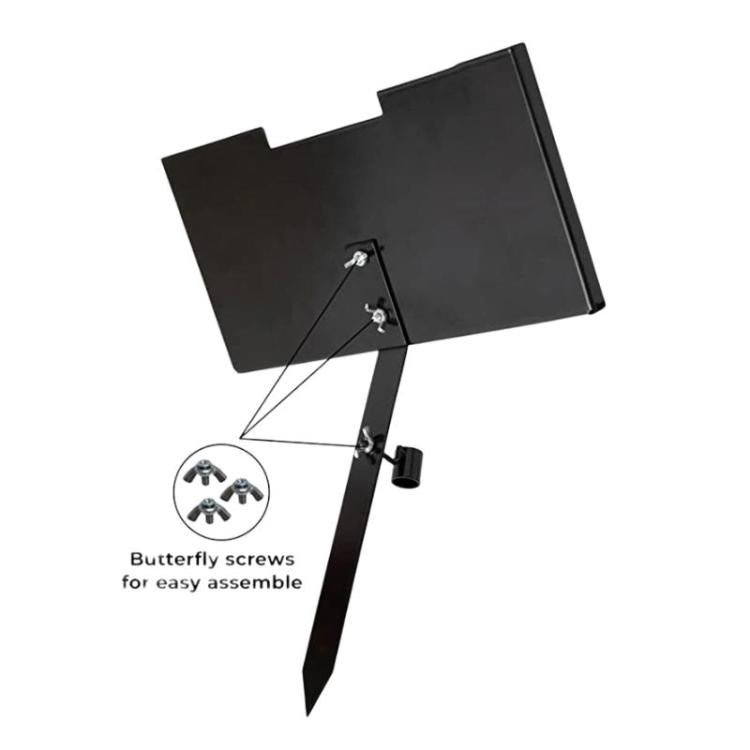 Black metal pet memorial sign stake with butterfly screw assembly layout