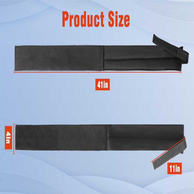 Black adjustable leg binding strap with flap end and stitched center panel