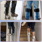 Black leg binding straps attached to stilts, worn over the lower legs