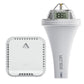 Floating pool thermometer and indoor receiver with LCD screens, front view