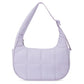 Lavender puffer single-shoulder handbag with adjustable strap and crescent hobo shape