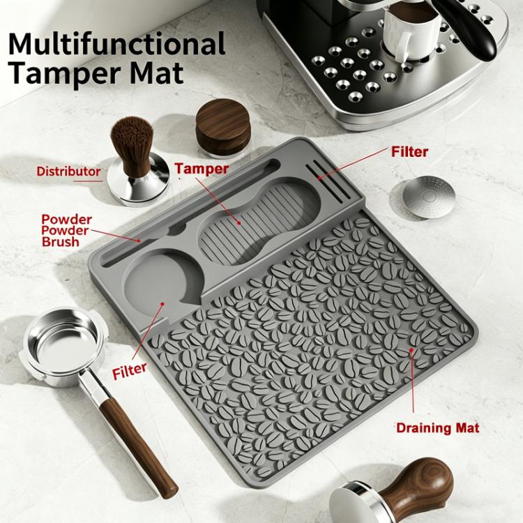 Light-gray multifunction silicone tamper mat with leaf texture and ribbed channels