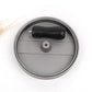 Hamburger patty mold press lid with black handle knob and central post on gray base