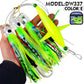 Saltwater trolling lure rig with bright green skirt tentacles and yellow spreader lure head