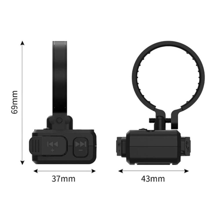 Black Bluetooth phone remote controller with circular band and side button layout