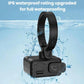 Black Bluetooth riding phone remote with circular ring and control module, water splash visible