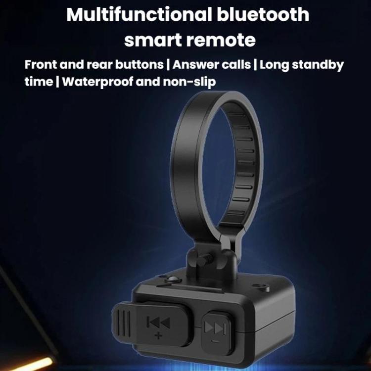 Black multifunction Bluetooth smart remote with ring clamp and front control buttons