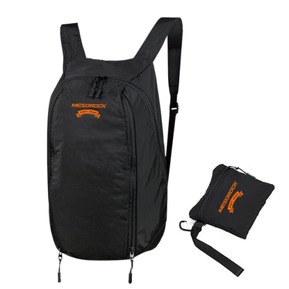 Black waterproof motorcycle helmet backpack with front zip pocket and adjustable straps