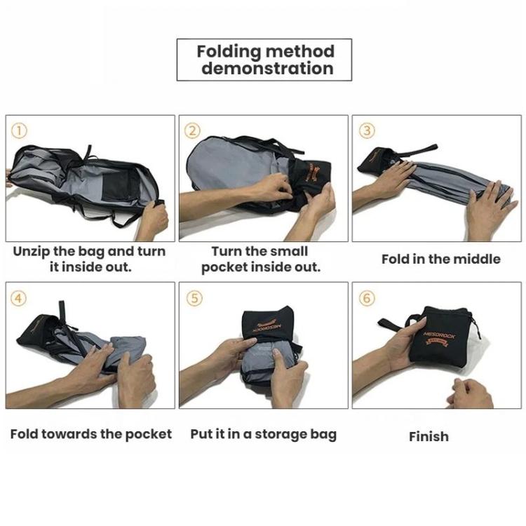 Waterproof motorcycle helmet backpack folding sequence into compact storage