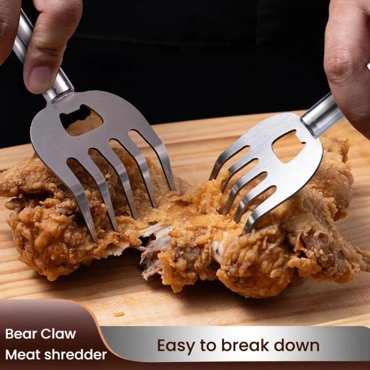 All-steel bear claw meat shredder tearing cooked meat on a cutting board