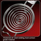 Stainless steel spiral egg strainer with concentric rings and red-handled grip