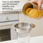 Stainless steel can strainer basket with perforated holes, draining liquid from a can