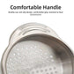 Stainless steel can strainer with curved anti-slip handle grips and perforated base