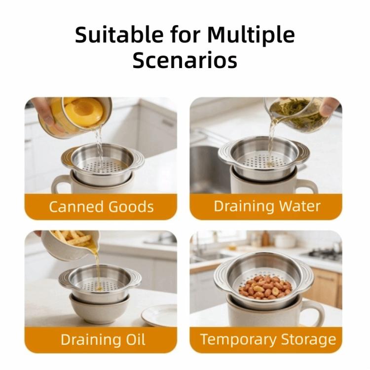 Stainless steel can strainer with perforated insert and dual handles for draining and storage