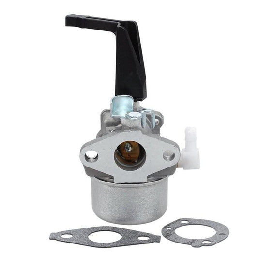 Lawnmower carburetor with black choke arm, metal housing, and included gasket pieces