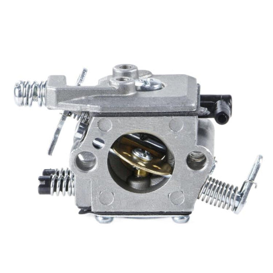 Carburetor assembly with air intake opening and metal choke lever