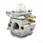 Metal carburetor with clear dome cover and two brass inlet tubes.