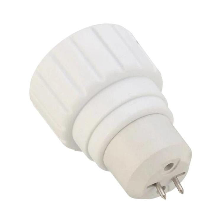 White PBT MR16 to GU10 lamp base adapter with two metal pins on the front