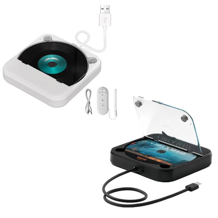 White car external CD player kit with remote control and connecting cables