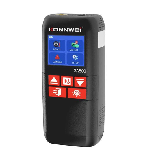 Black portable car tire inflator and jump starter with color display screen