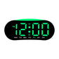 Digital alarm clock with green LED time and day-of-week display