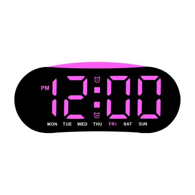 Digital alarm clock with pink LED time and day-of-week display