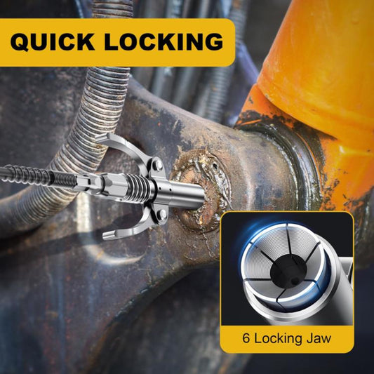 Lubricant filler coupler with locking jaws gripping a grease fitting