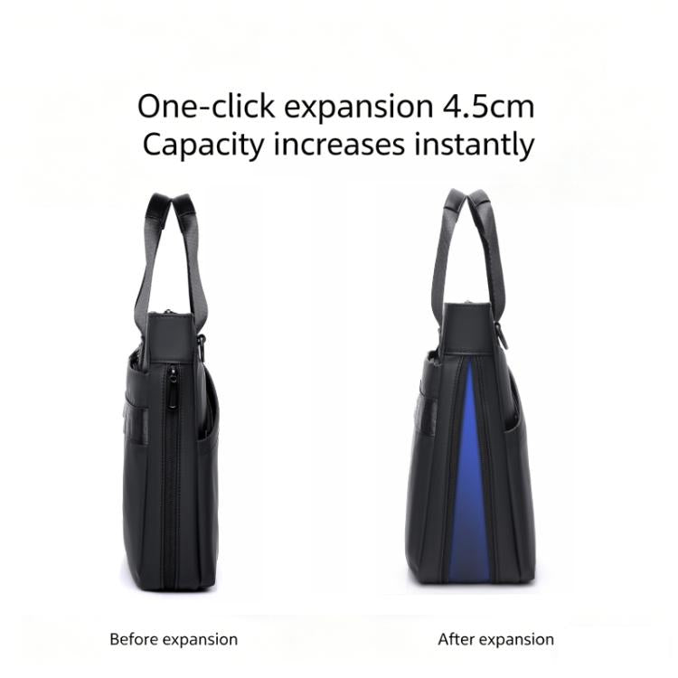 Expandable laptop messenger briefcase with taller side profile after expansion