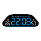 Black digital alarm clock with blue LED time and day indicators