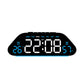 Black digital alarm clock with blue LED time display and 7-day labels